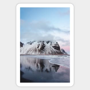 Vestrahorn Mountains by the Black Sand Beach in East Iceland Winter Photography Sticker